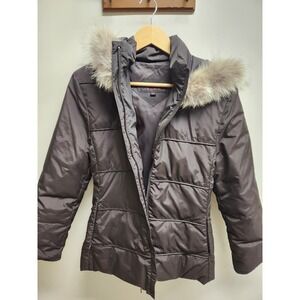 Via Spiga Brown Puffer Coat Women's Winter Jacket with Faux Fur‎ Trim
